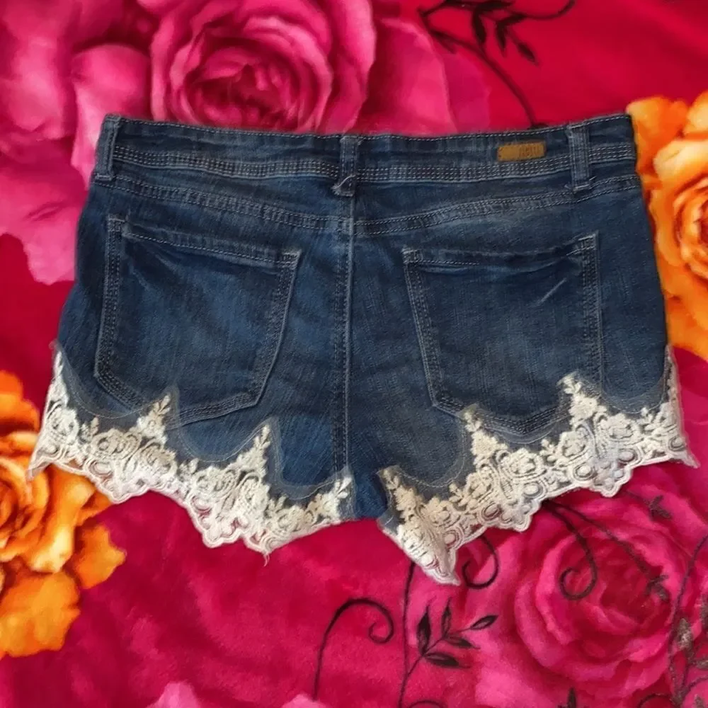 Almost Famous Mid Rise Short Denim with Lace Shorts